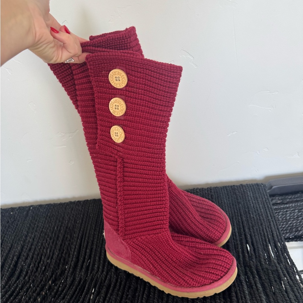 UGG Red Knit Button Boots